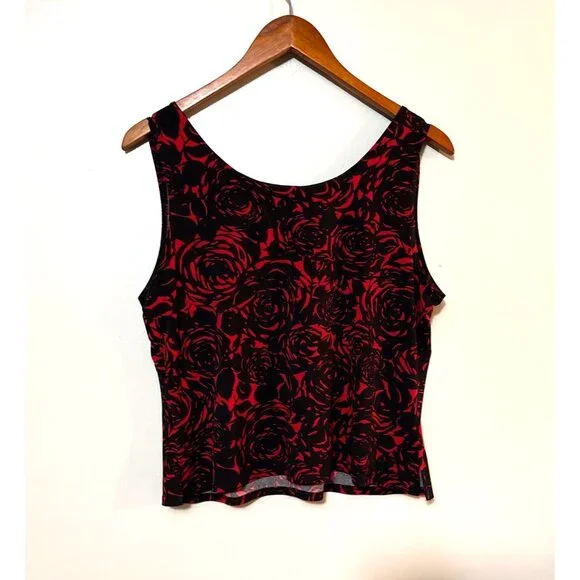 Kim Rogers Petite Red & Black Floral Tank Top 10P Stretch Polyester - Picture 4 of 6